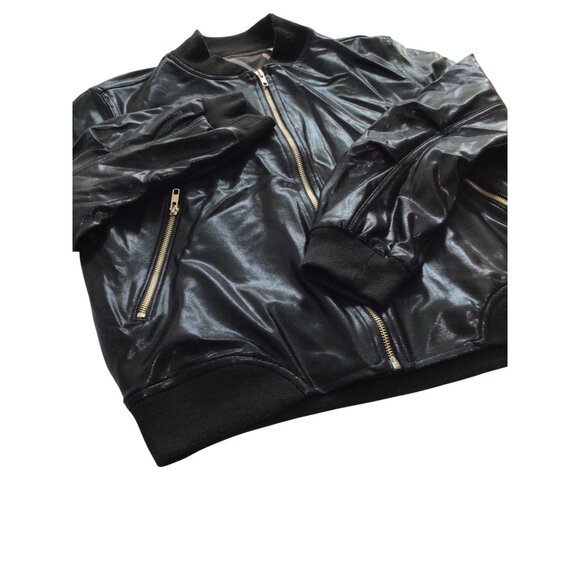Sthenos High Shine Nylon Bomber Jacket in Black - Picture 2 of 6